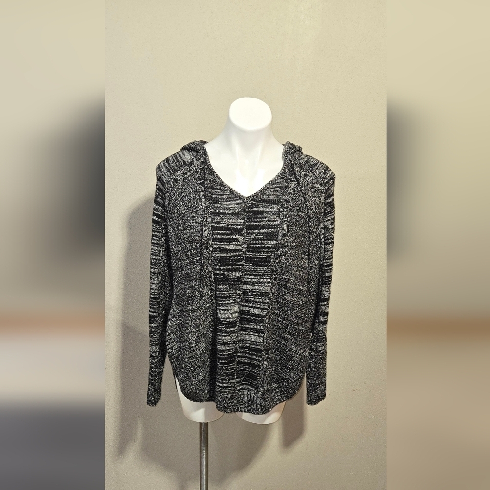 Athleta Cable Knit Gray Pull OverHooded Dolmen Long Sleeve Sweater Women's Size